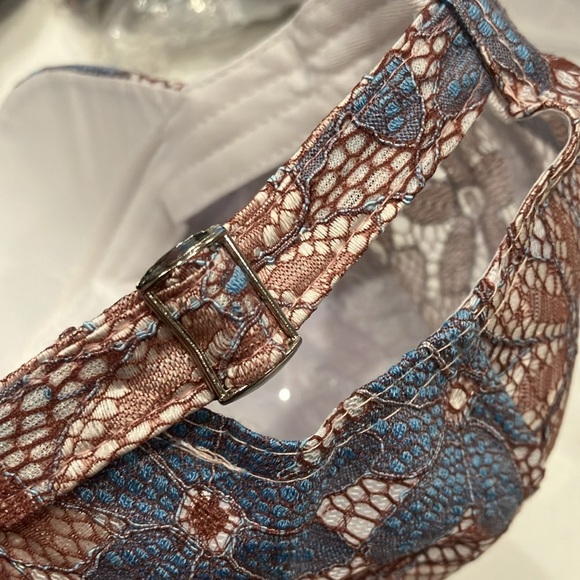 Butterfly on Pinkish Brown & Blue Lace Baseball Cap - Picture 9 of 9